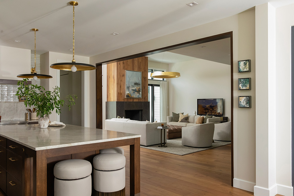 Interior, kitchen through to living room